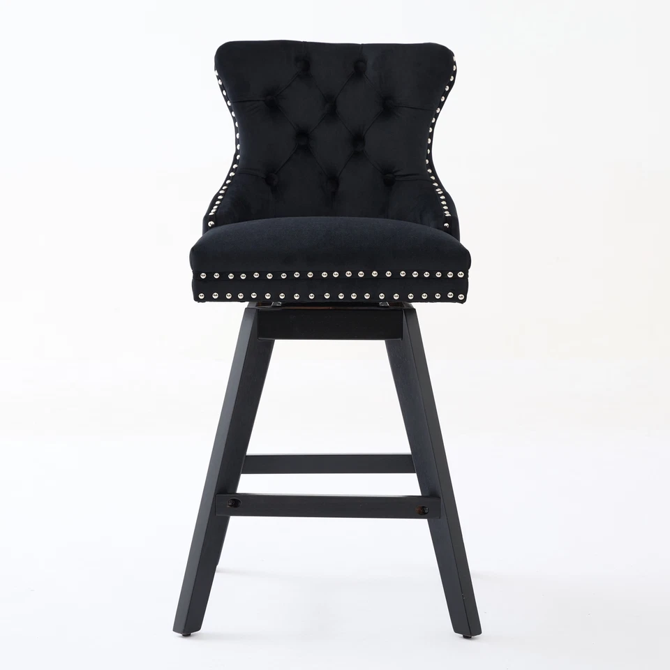 2Set 25.9" Counter Height Bar Stools Swivel Velvet Bar Stools W/ Wood Legs Black - Image 3 of 4