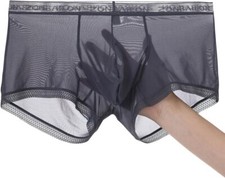 Zonbailon Men's Ice Silk Boxer Briefs Transparent Stretch See-Through Underwear