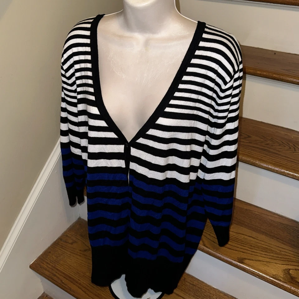Cárdigan Suéter MAURICE'S 2 2X Talla Grande Rayas Cobalto y Negro 4 CARIDAD❤️f279 Foto 2 de 4