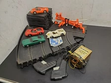 Vintage Eldon Complete Slot Car Set Track, Power Pack, 4 -1/32 Scale Cars Decals