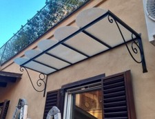 TETTOIA, PENSILINA in ferro pieno forgiato a mano con vetri retinati mod. Easy
