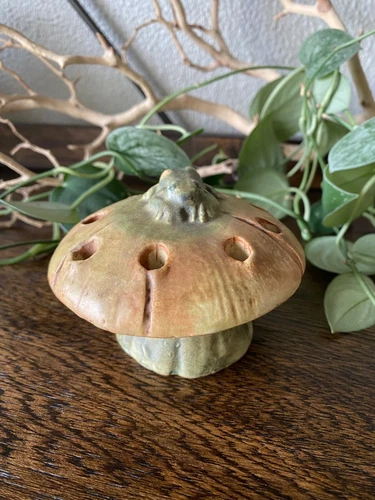 Antique *Rare* Weller Pottery Mushroom Flower Frog, 8 Holes