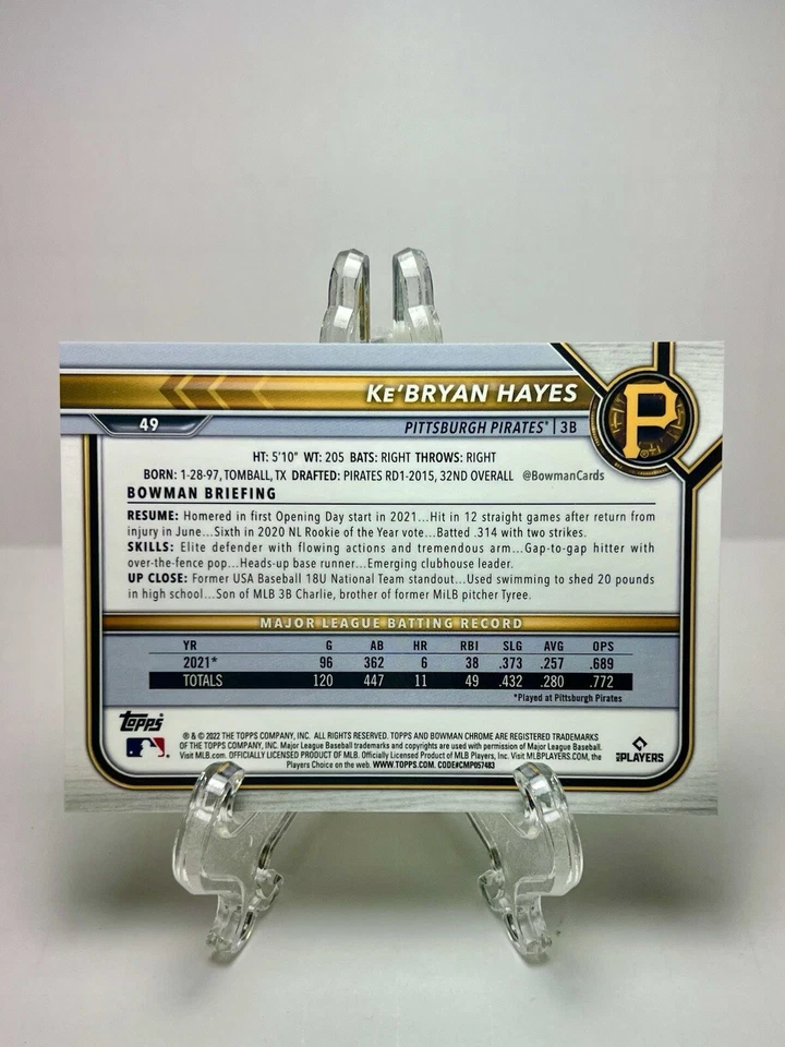 2022 Bowman Chrome Sapphire Ke'Bryan Hayes #49 Yellow SP #’d /50 COLOR MATCH 🔥  - Image 2 of 2