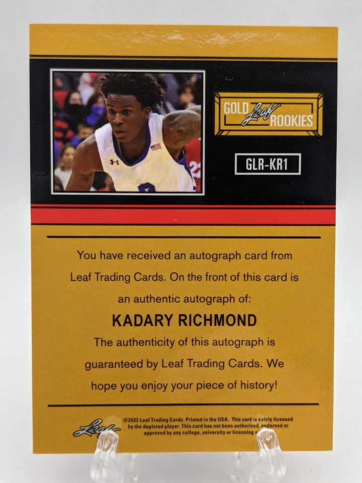 💥 2021-22 Leaf Memories 1991 Auto RED /25 Kadary Richmond #GLR-KR1 AUTO - Image 2 of 2