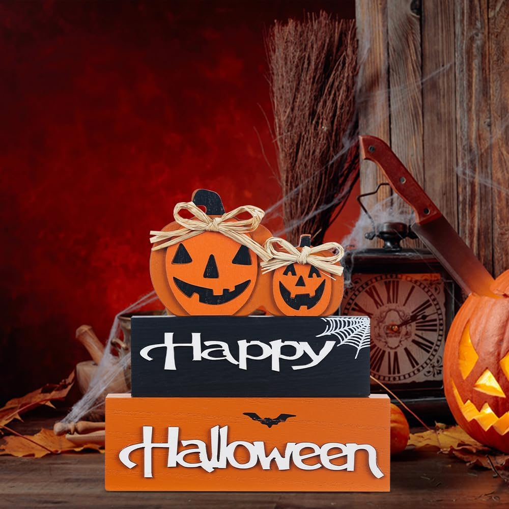 Halloween Decorations Indoor, 3Layered Grimace Pumpkin Block Halloween