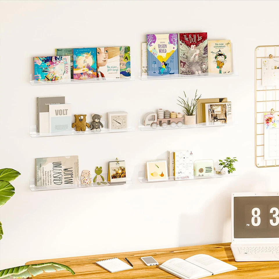 6 x Mensole Trasparenti da Parete Scaffali a Muro Organizer Multiuso 38x10x4,8cm - Immagine 3 di 4