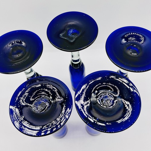 Double Shot Tall Hand Blown Cobalt Glasses 9” Set Of 5 Vintage - Picture 6 of 9