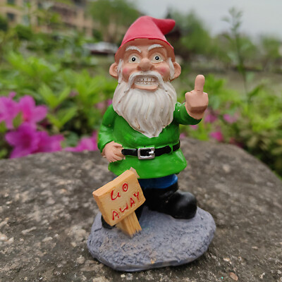 Garden Ornament Middle Finger Go Away Sign Gnome Sculpture Outdoor Decor Gifts