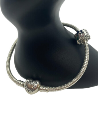 Pandora Moments Heart Clasp Snake Chain Bracelet w butterfly