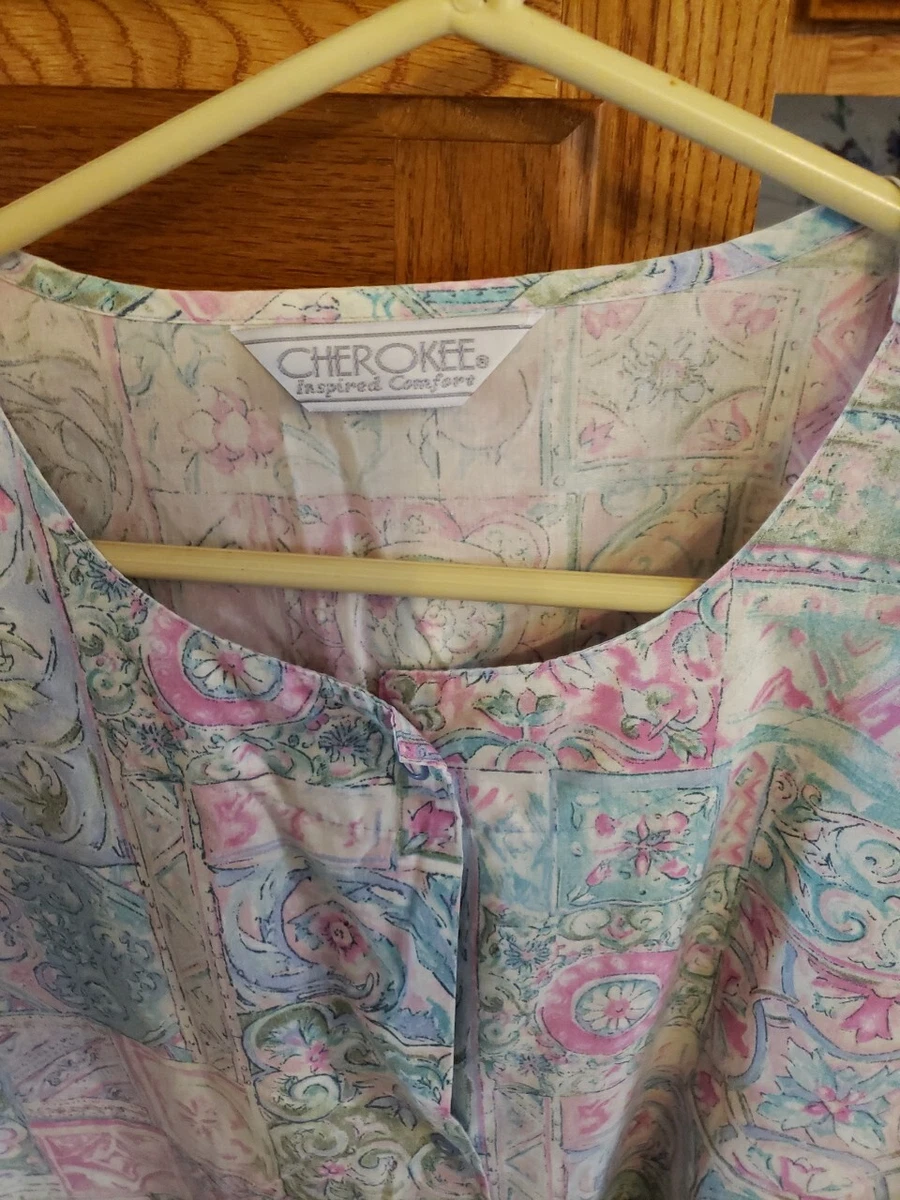 Cherokee Inspired Comfort Medium Lab Coat Floral Pinks Blues purples Greens