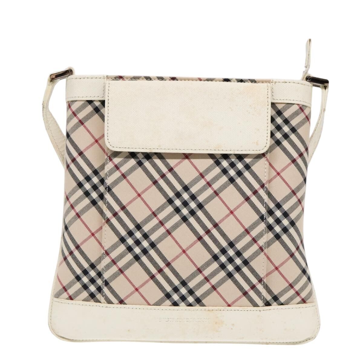 BURBERRY Nova Check Shoulder Bag Canvas Leather White Silver BURBERRY Nova Check Shoulder Bag Canvas Leather White Silver