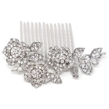 New woman's rhinestone rose flower bling Hair Comb Clip Prom Wedding Accessories
