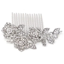 New woman's rhinestone rose flower bling Hair Comb Clip Prom Wedding Accessories