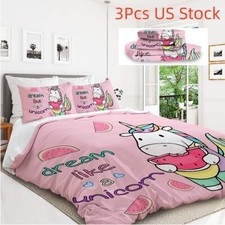 3Pcs Unicorn Duvet Cover Set With 1Duvet Cover and 2 Pillowcases Queen Size Pink