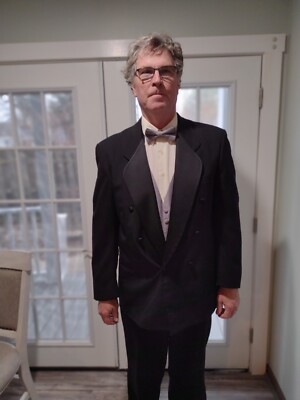 Men's Pierre Cardin Black Double Breasted Tuxedo Jacket 44L w/2