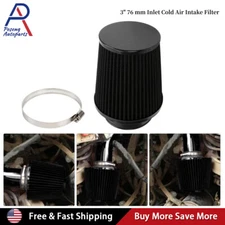 3" 76mm High Flow Inlet Dry Air Filter Cold Air Intake Cone Replacement Black