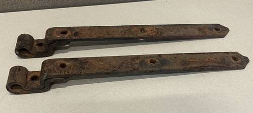 2 Antique Iron Straps Hinges Offset 14" x 1.25" Barn Farmhouse