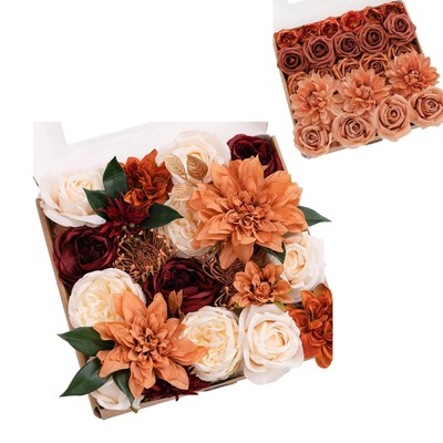 Ling's Moment Artificial Flowers Dahlia Brunt Orange Terracotta Set of 2 Flow...