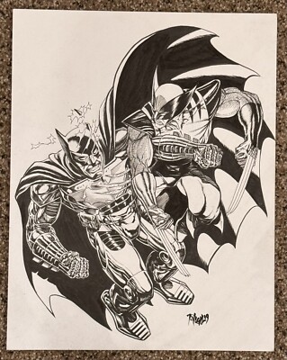 Batman vs Wolverine by Tim Vigil original Art, DC Comics, Marvel, Disney, Warner