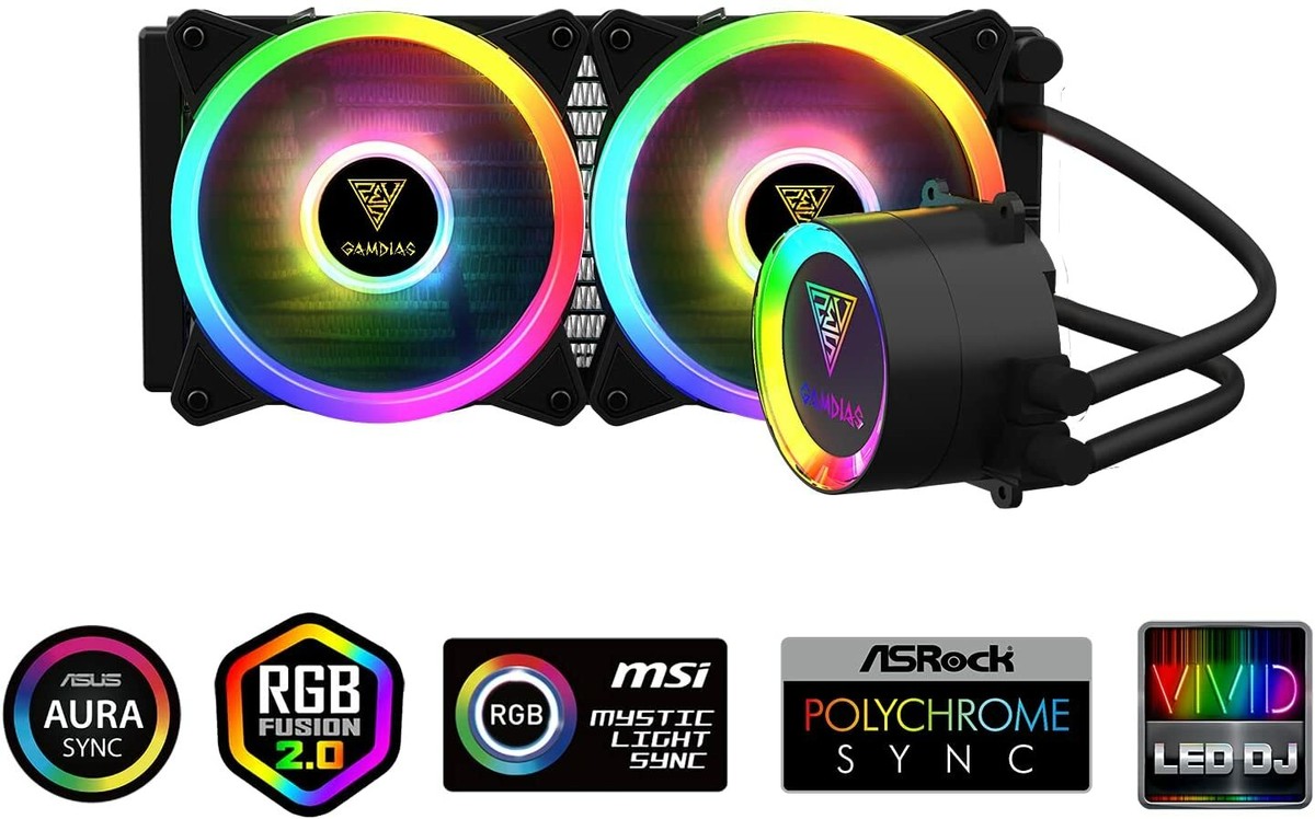 簡易水冷CPUクーラー   GAMDIAS CHIONE M2-240R GAMDIAS CHIONE M2-240R, RGB Gaming Cooler, 2 x 120 mm Trio