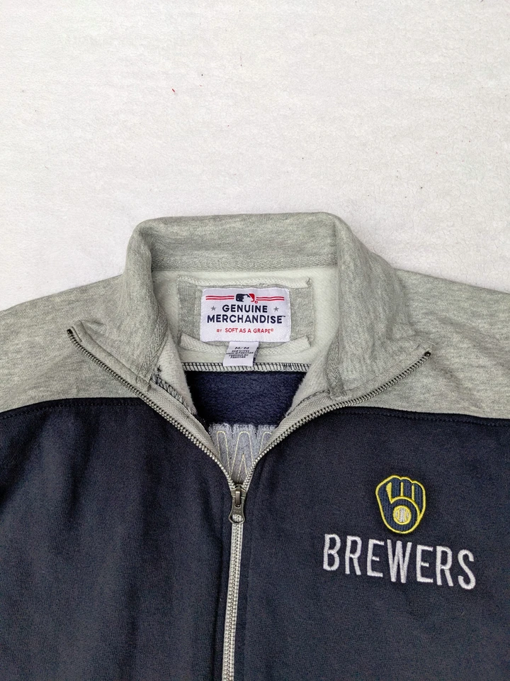 Milwaukee Brewers Para Hombres M Negro Gris Chaqueta Polar Cremallera Completa MLB Manga Larga Foto 4 de 4