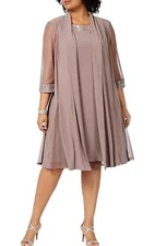 R&M Richards Womens Embellished Evening Two Piece Dress Size 18W In Taupe