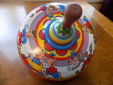 Vintage Ohio Art Co. 3 Little Pigs and the Big Bad Wolf Tin Spin Toy Top