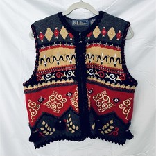 BellePointe Sweater Vest Womens XL Zip Front Embroidery Tassels Beads