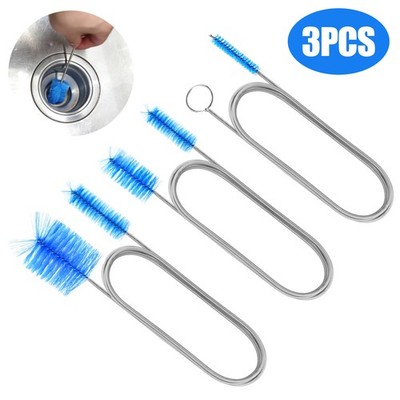 3X Double-Ended Drain Brush Set Flexible Pipe Cleaner for Kitchen Sink Lint Trap