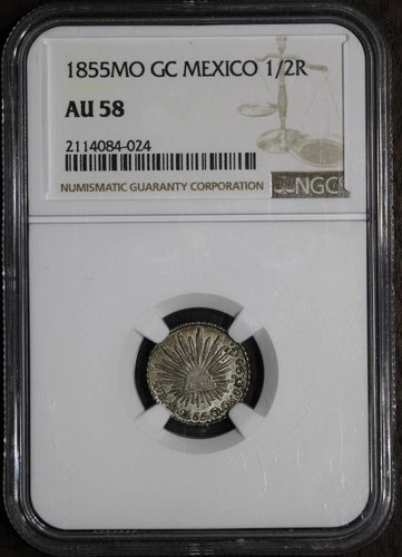 1855-Mo (AU58) Mexico 1/2 Real NGC - Lovely Tone