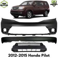 Front Bumper Cover Primed Plastic Bumper Grille Kit For 2012-2015 Honda Pilot Front Bumper Cover Primed Plastic Bumper Grille Kit For 2012-2015 Honda Pilot