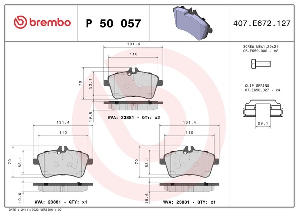 Bremsbelagsatz Scheibenbremse Prime Brembo P 50 057 FüR Mercedes Klasse W169 200-image