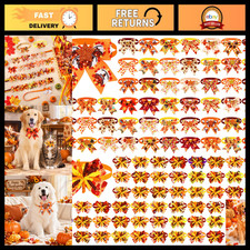 100 Pcs Fall Bow Ties for Small Dogs - Thanksgiving Dog Collars Accessories