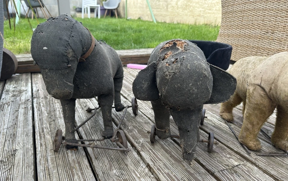 3 Ancien Jouet À Tirer Steiff ? Ours , Éléphant , Âne XIX eme Siècle - Photo 2/4