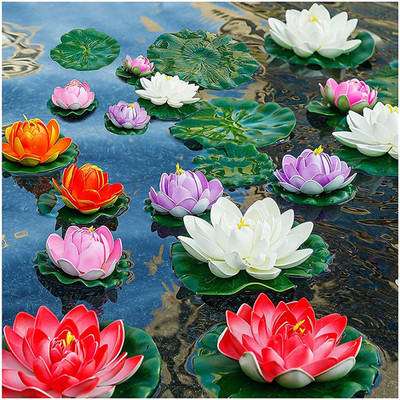 Artificial Lily Pads for Pond, 11In & 6In Artificial Flowers Floating Foam Lotus