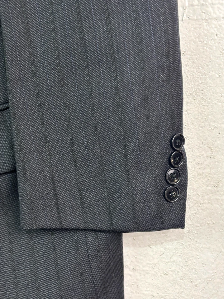 VTG 90s Samuelsohn 42T 42L 36x32 2pc Pant Suit 100% Wool Black Striped - Image 3 of 4