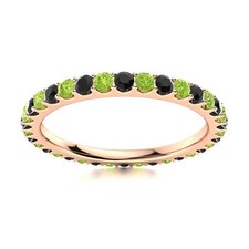 2MM Round Peridot  Black Spinel 925 Sterling Silver Rose Plated Eternity Ring