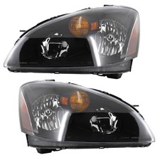 Black Headlights Pair for 02-04 Nissan Altima Heavy Duty ABS Housing Reflector