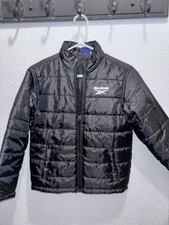 Reebok Black Puffer Jacket Unisex Kids M 10/12 Hooded Lightweight Full Zip