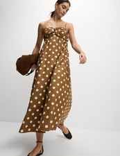 Marks & Spencer Womens Cotton Slip Midaxi Polka dot Dress in Natural Mix - M&S