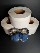  3x 4x6 Industrial White Thermal Transfer Labels w/ 2 Blue Ribbons Bundle New 