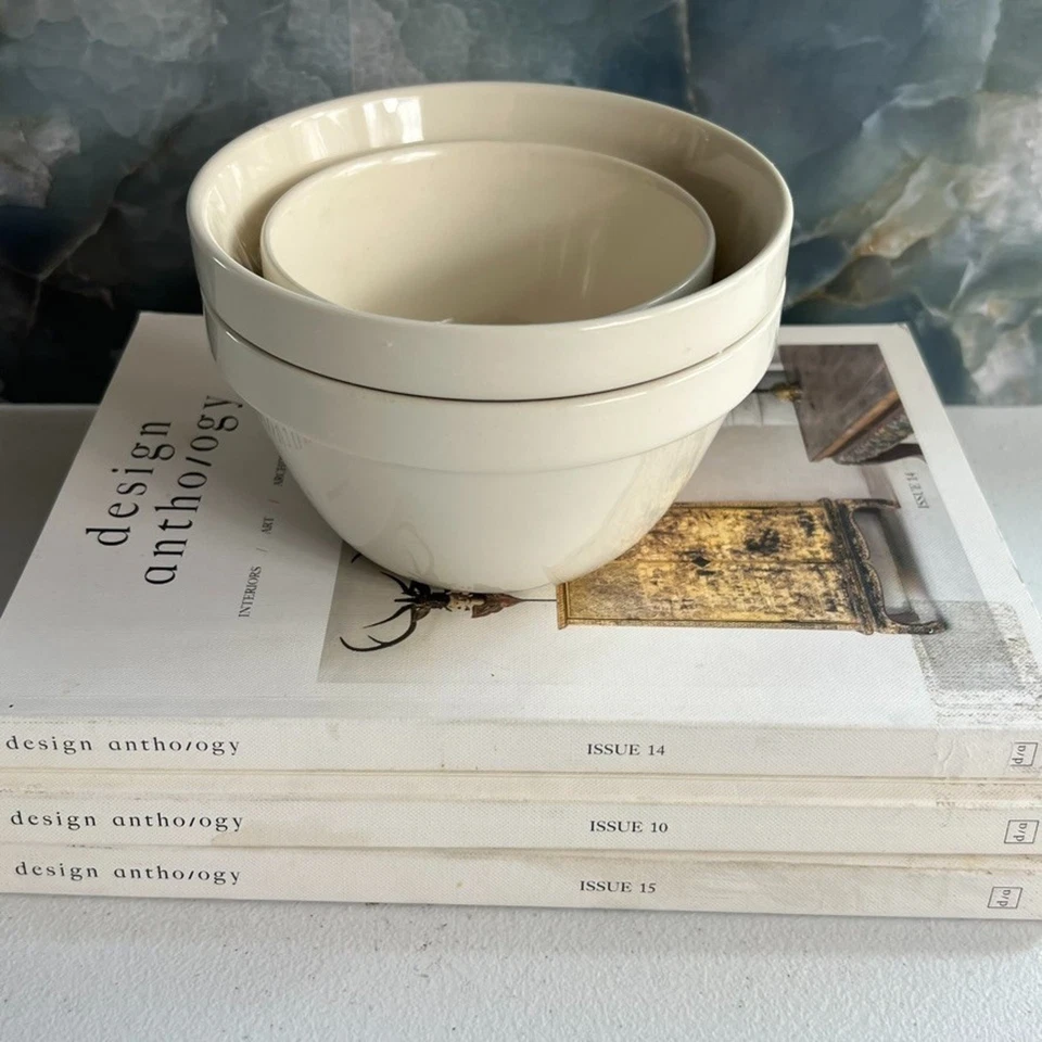 Набор из 3 кремовых белых английских пудингов 42s 54s Mason Cash Bowl винтажный - Изображение 2 из 4