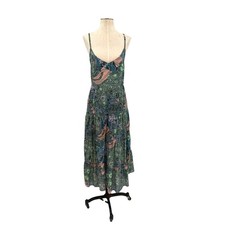 Self Contrast Kali Maxi Dress Paisley Boho Tiered Cotton Maxi Blue Green Medium