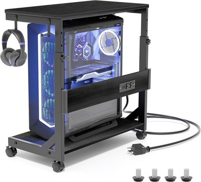 Height Adjustable Computer Tower Stand with Charge Station and USB Charging Port
