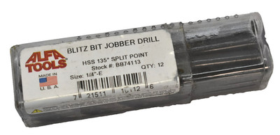 Alfa Tools Blitz Bit Jobber Drill HS 135 Split Point 1/4'' 12 Pack BB74113