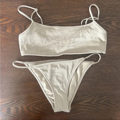 Pacsun LA Hearts Womens Small Tan Ribbed Bikini Swim Suit  2 Piece