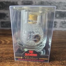 St. Andrews Club House Whisky Glass Tumbler and empty golf ball whisky bottle