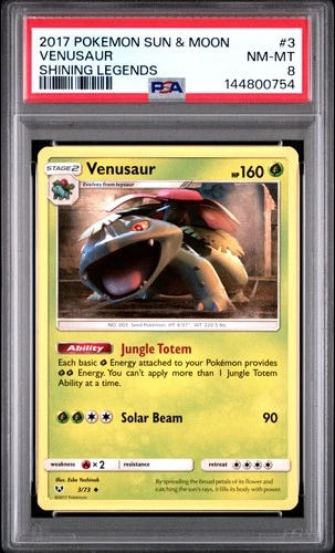 2017 POKEMON SUN & MOON SHINING LEGENDS #3 VENUSAUR PSA 8