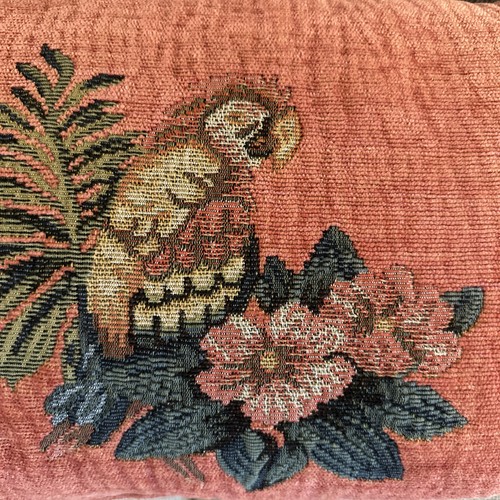 Dakota Gobelin Kissen Koralle Farbe Blumen & Papagei groß 24" x 12" Nierenkissen - Bild 2 von 5