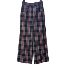 Unique Vintage Plaid Wide Leg Pants S/4 Academia High Rise Waist Retro Red Boho